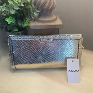 Aldo Gold Metallic Snake Skin Print Large Wallet